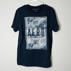 Aeropostale‎ Shirt Men Medium Black NYC Aero 1987 Camo Graphic Short Sleeve
